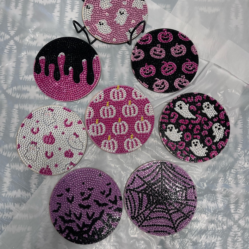 Halloween-Themed Beaded Coasters Set